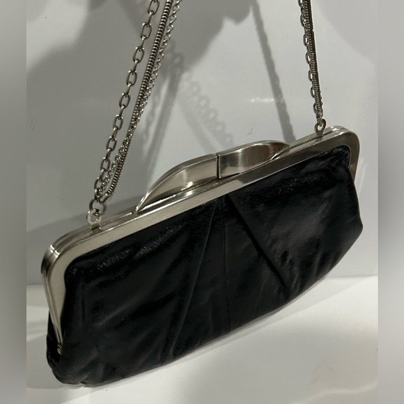 HOBO Black Leather Clutch with Silver Chain handbag - Picture 2 of 7